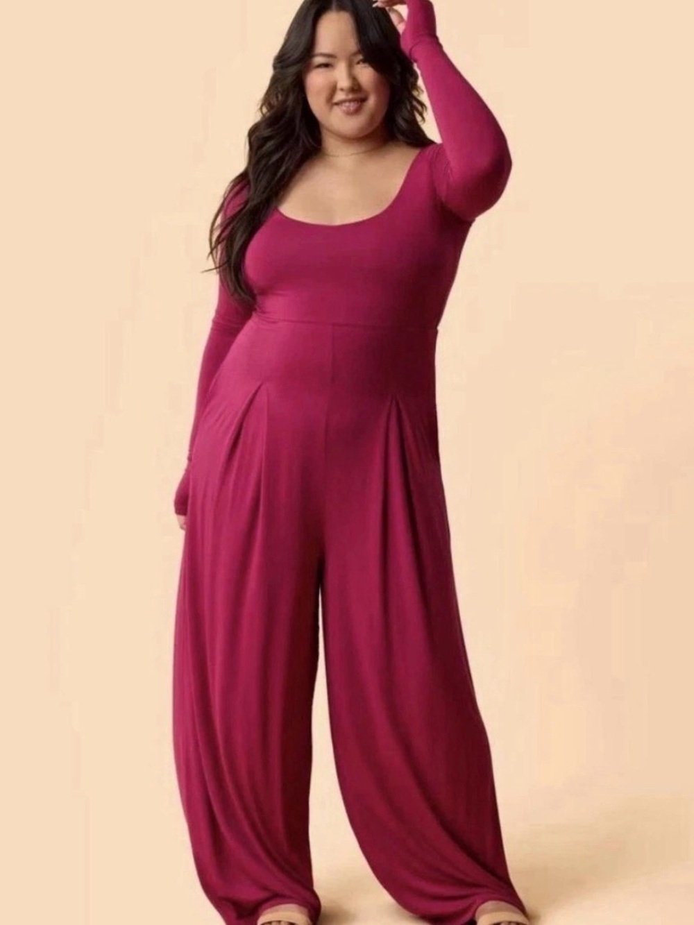 Blogilates Cascade V Neck Wide-Leg Jumpsuit in Burgandy
